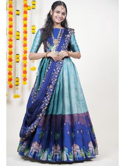 Fabcartz - Blue Semi-Stitch Lehenga with Unstitch Blouse & Dupatta
