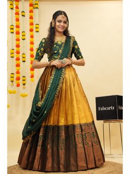 Fabcartz - Yellow Semi-Stitch Lehenga with Unstitch Embroidery Work Blouse & Dupatta