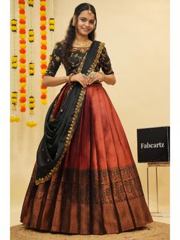 Fabcartz - Maroon Semi-Stitch Lehenga with Unstitch Embroidery Work Blouse & Dupatta