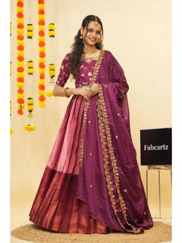 Fabcartz - Pink Semi-Stitch Lehenga with Unstitch Embroidery Work Blouse & Dupatta