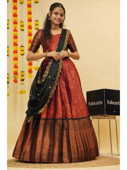 Fabcartz - Maroon Semi-Stitch Lehenga with Unstitch Blouse & Dupatta