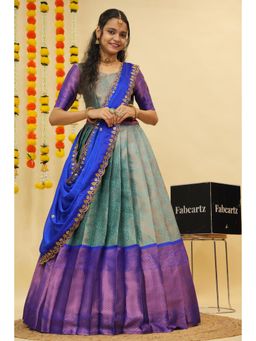 Fabcartz - Blue Semi-Stitch Lehenga with Unstitch Blouse & Dupatta