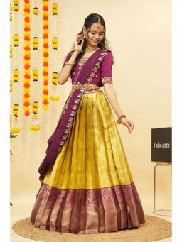 Fabcartz - Yellow Semi-Stitch Lehenga with Unstitch Embroidery Work Blouse & Dupatta