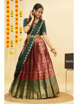 Fabcartz - Maroon Semi-Stitch Lehenga with Unstitch Embroidery Work Blouse & Dupatta