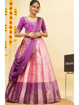 Fabcartz - Pink Semi-Stitch Lehenga with Unstitch Embroidery Work Blouse & Dupatta