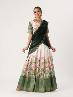 Fabcartz - Green Unstitch Lehenga with Blouse & Dupatta