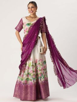 Fabcartz - Purple Unstitch Lehenga with Blouse & Dupatta