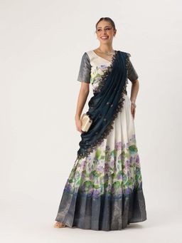 Fabcartz - Turquoise Unstitch Lehenga with Blouse & Dupatta