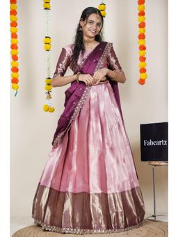 Fabcartz - Pink Semi-Stitch Lehenga with Unstitch Blouse & Dupatta