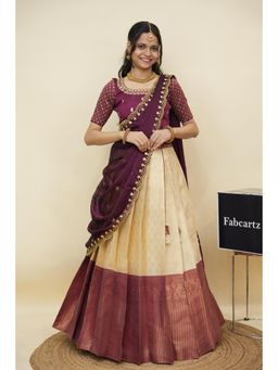 Fabcartz - Cream Semi-Stitch Lehenga with Unstitch Embroidery Work Blouse & Dupatta