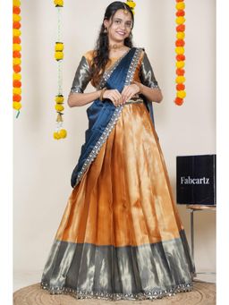 Fabcartz - Mustard Semi-Stitch Lehenga with Unstitch Blouse & Dupatta