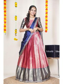 Fabcartz - Pink Semi-Stitch Lehenga with Unstitch Blouse & Dupatta
