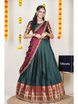 Fabcartz - Green Semi-Stitch Lehenga with Unstitch Blouse & Dupatta