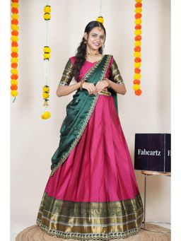 Fabcartz - Pink Semi-Stitch Lehenga with Unstitch Blouse & Dupatta