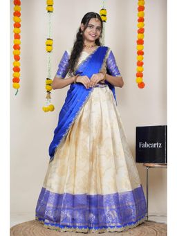 Fabcartz - Cream Semi-Stitch Lehenga with Unstitch Blouse & Dupatta