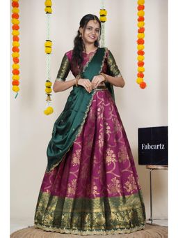 Fabcartz - Purple Semi-Stitch Lehenga with Unstitch Blouse & Dupatta