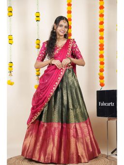 Fabcartz - Green Semi-Stitch Lehenga with Unstitch Embroidery Work Blouse & Dupatta