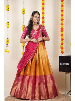 Fabcartz - Mustard Semi-Stitch Lehenga with Unstitch Embroidery Work Blouse & Dupatta