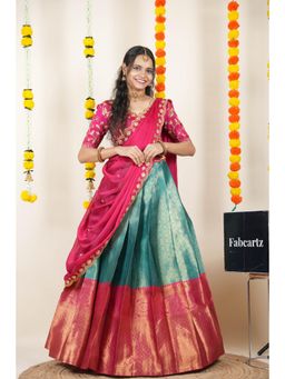 Fabcartz - Blue Semi-Stitch Lehenga with Unstitch Embroidery Work Blouse & Dupatta