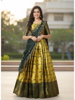 Fabcartz - Yellow Unstitch Lehenga with Blouse & Dupatta