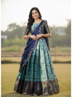 Fabcartz - Blue Unstitch Lehenga with Blouse & Dupatta