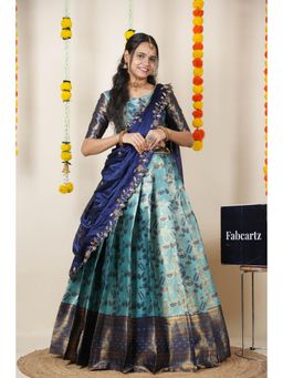 Fabcartz - Blue Semi-Stitch Lehenga with Unstitch Blouse & Dupatta