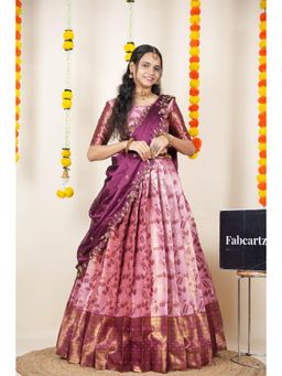 Fabcartz - Pink Semi-Stitch Lehenga with Unstitch Blouse & Dupatta