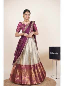 Fabcartz - Purple Semi-Stitch Lehenga with Unstitch Embroidery Work Blouse & Dupatta