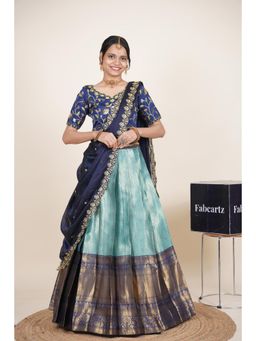 Fabcartz - Blue Semi-Stitch Lehenga with Unstitch Embroidery Work Blouse & Dupatta