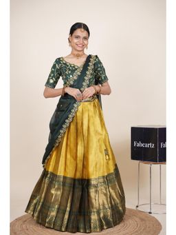 Fabcartz - Yellow Semi-Stitch Lehenga with Unstitch Embroidery Work Blouse & Dupatta