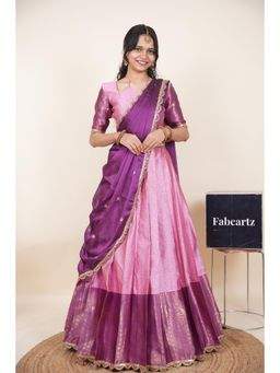 Fabcartz - Pink Semi-Stitch Lehenga with Unstitch Blouse & Dupatta