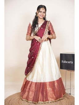 Fabcartz - Maroon Semi-Stitch Lehenga with Unstitch Blouse & Dupatta