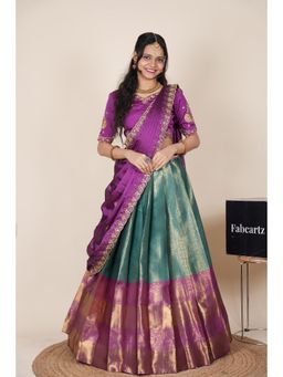 Fabcartz - Teal Semi-Stitch Lehenga with Unstitch Embroidery Work Blouse & Dupatta