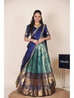 Fabcartz - Teal Semi-Stitch Lehenga with Unstitch Embroidery Work Blouse & Dupatta