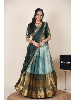 Fabcartz - Blue Semi-Stitch Lehenga with Unstitch Embroidery Work Blouse & Dupatta