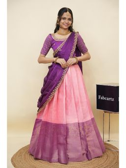 Fabcartz - Pink Semi-Stitch Lehenga with Unstitch Embroidery Work Blouse & Dupatta
