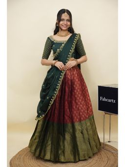 Fabcartz - Maroon Semi-Stitch Lehenga with Unstitch Embroidery Work Blouse & Dupatta