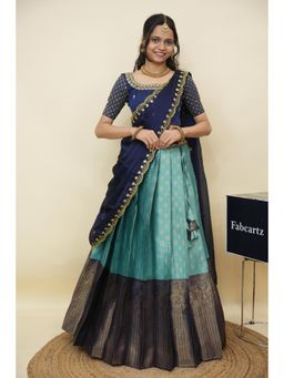 Fabcartz - Blue Semi-Stitch Lehenga with Unstitch Embroidery Work Blouse & Dupatta