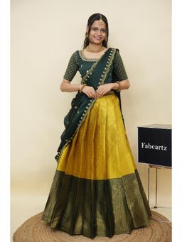Fabcartz - Yellow Semi-Stitch Lehenga with Unstitch Embroidery Work Blouse & Dupatta