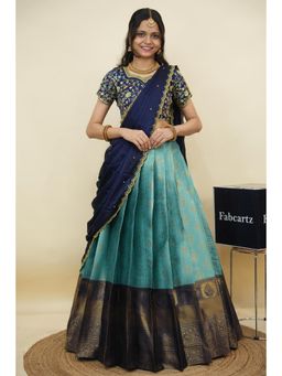 Fabcartz - Blue Semi-Stitch Lehenga with Unstitch Embroidery Work Blouse & Dupatta