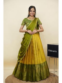 Fabcartz - Yellow Semi-Stitch Lehenga with Unstitch Embroidery Work Blouse & Dupatta