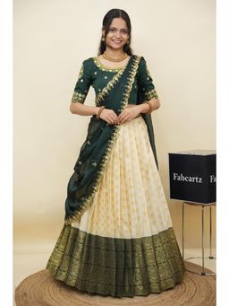 Fabcartz - Green Semi-Stitch Lehenga with Unstitch Embroidery Work Blouse & Dupatta