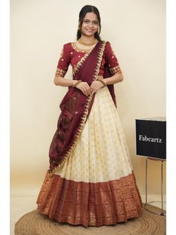 Fabcartz - Maroon Semi-Stitch Lehenga with Unstitch Embroidery Work Blouse & Dupatta