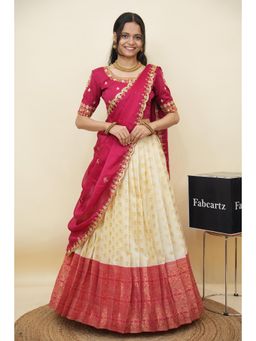 Fabcartz - Pink Semi-Stitch Lehenga with Unstitch Embroidery Work Blouse & Dupatta