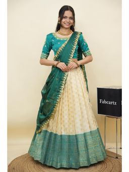Fabcartz - Teal Semi-Stitch Lehenga with Unstitch Embroidery Work Blouse & Dupatta
