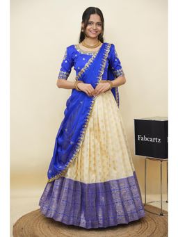 Fabcartz - Blue Semi-Stitch Lehenga with Unstitch Embroidery Work Blouse & Dupatta