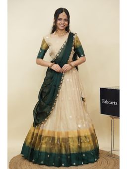 Fabcartz - Green Semi-Stitch Lehenga with Unstitch Blouse and Hand Work Rangoli Dupatta