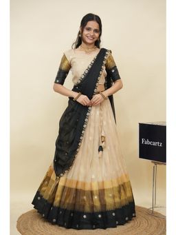 Fabcartz - Black Semi-Stitch Lehenga with Unstitch Blouse and Hand Work Rangoli Dupatta