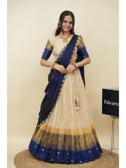 Fabcartz - Navy Blue Semi-Stitch Lehenga with Unstitch Blouse and Hand Work Rangoli Dupatta