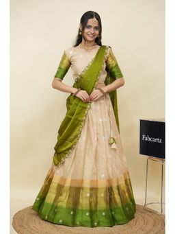 Fabcartz - Green Semi-Stitch Lehenga with Unstitch Blouse and Hand Work Rangoli Dupatta